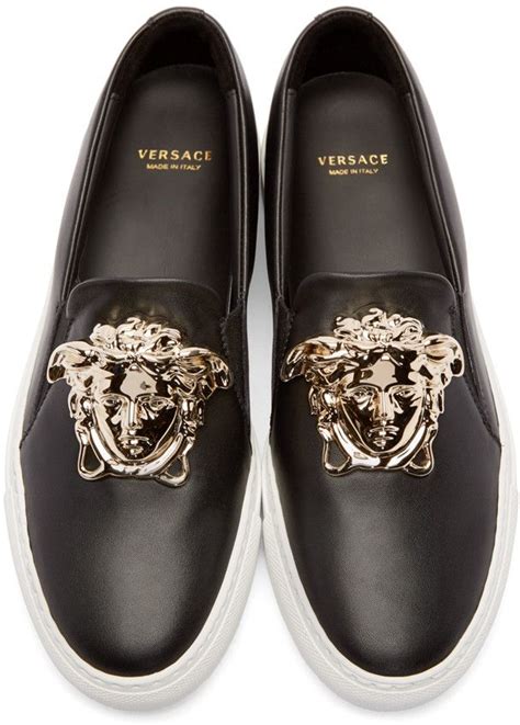 versace medusa buckle slip on formal shoes on foot|More.